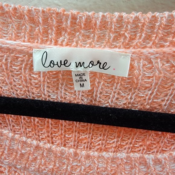 Love More Peach Orange Sweater with Shoulder Cut Outs Size Medium - Picture 7 of 8